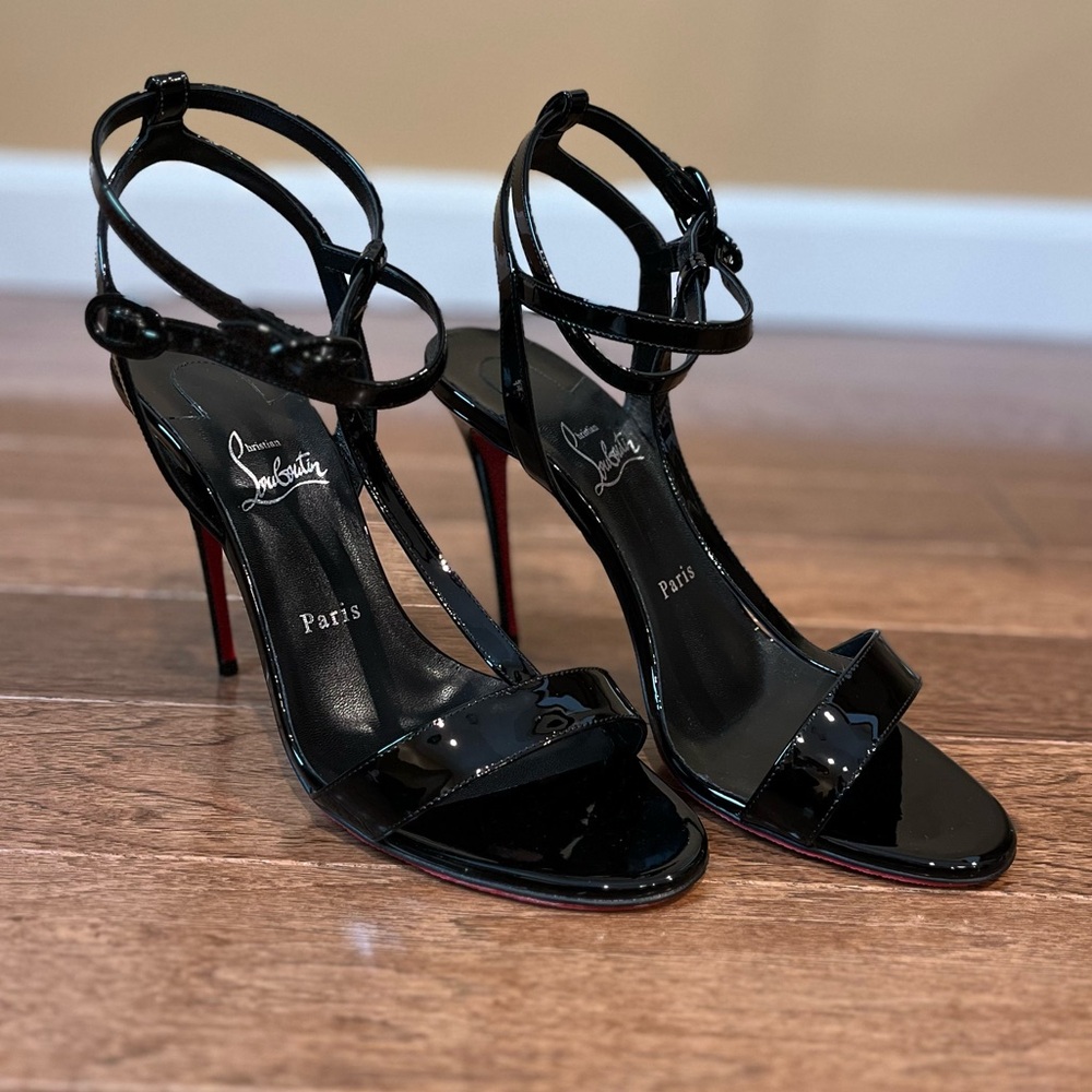 Christian Louboutin Mara Black Patent Leather Heel Sandals